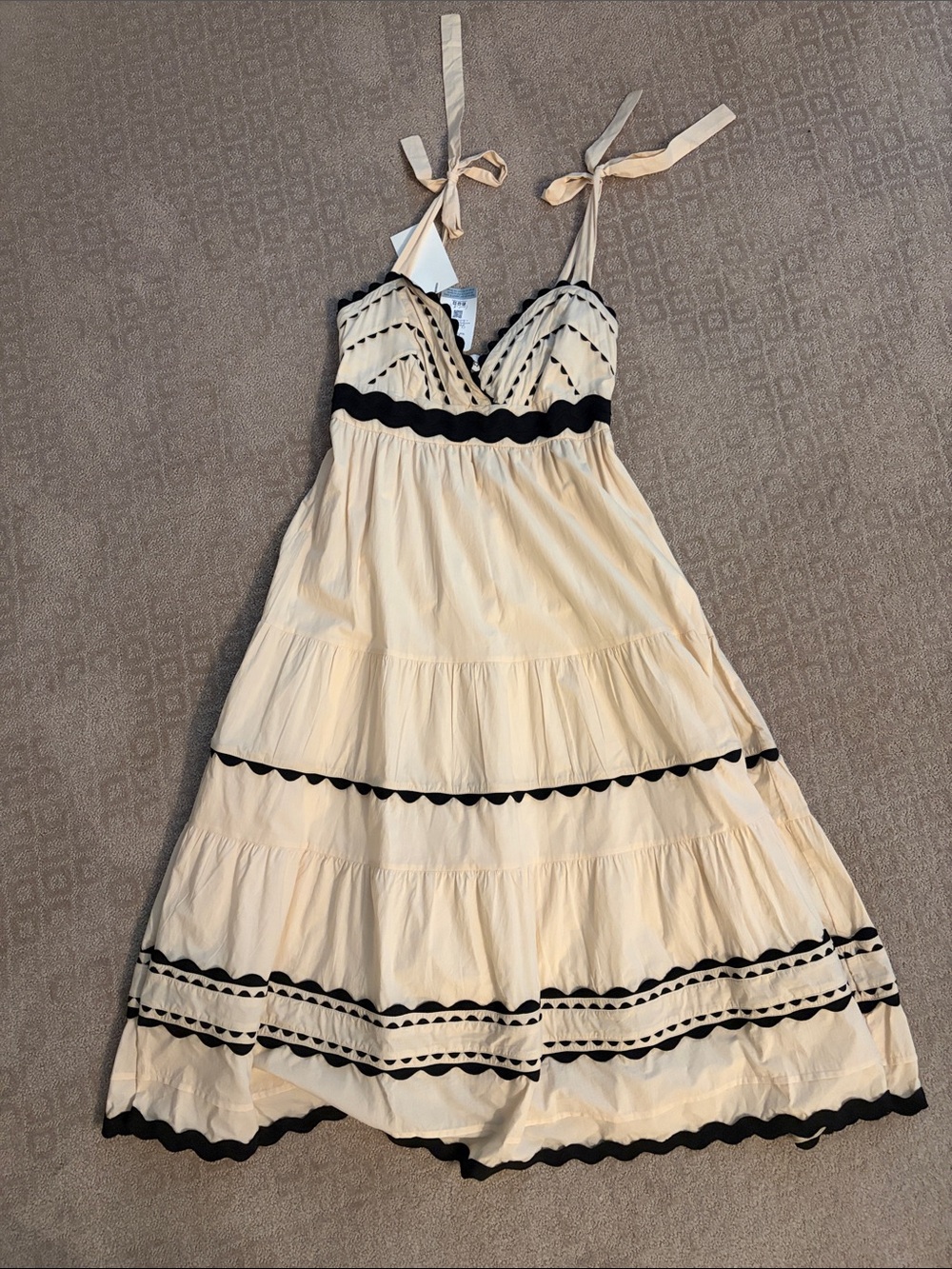 Cream Sundress with Black Trim - Women's Tie-Shoulder Dress